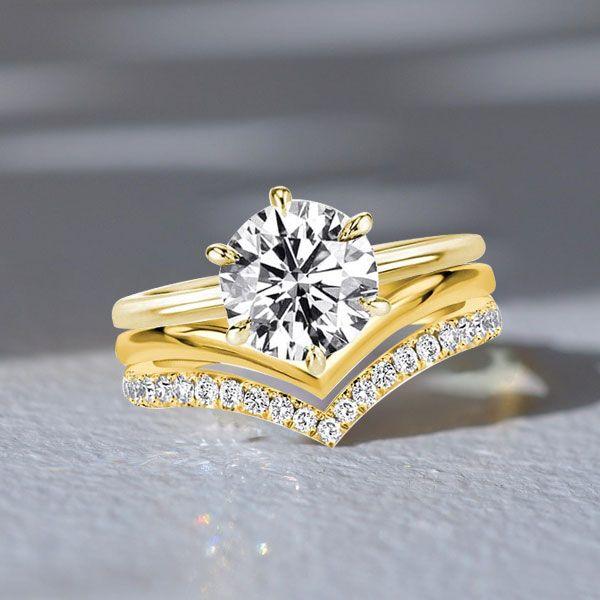Hidden Halo Round Cut Engagement Ring Set - 18K Gold Plated Sterling Silver Bridal Set