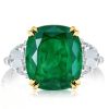 Cushion Cut Created Emerald Three Stone Sterling Silver Engagement Ring