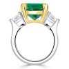 Cushion Cut Created Emerald Three Stone Sterling Silver Engagement Ring
