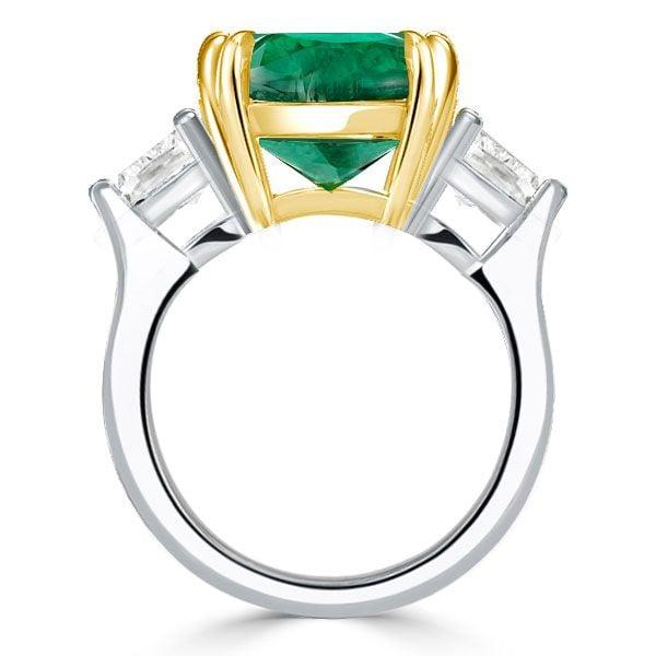 Cushion Cut Created Emerald Three Stone Sterling Silver Engagement Ring