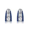Emerald Cut White & Blue Sapphire Hoop Earrings in Sterling Silver
