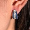 Emerald Cut White & Blue Sapphire Hoop Earrings in Sterling Silver