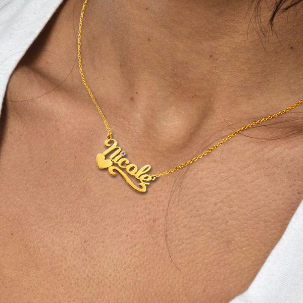 Personalized Birthstone Heart Necklace - 18K Gold Plated Sterling Silver