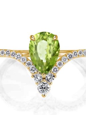 Pear Cut Peridot Engagement Ring - 18K Gold Plated Sterling Silver