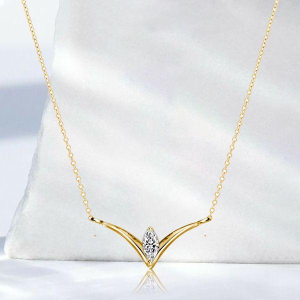 Marquise V Necklace - Sterling Silver Pendant with Cubic Zirconia