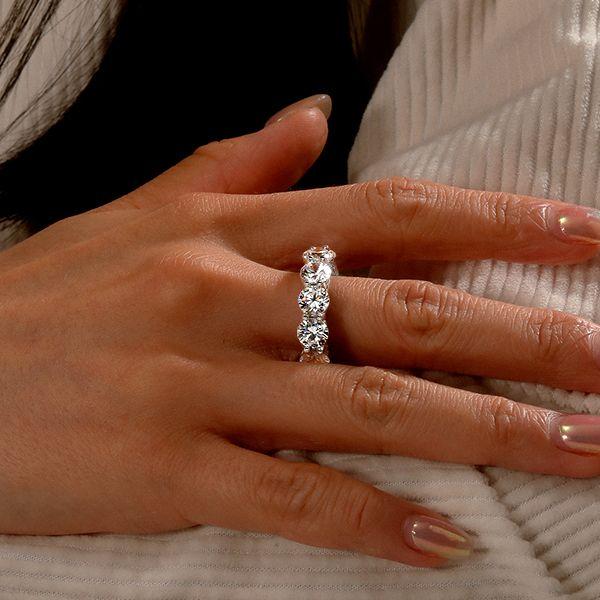 925 Sterling Silver Round Created White Sapphire Eternity Wedding Band for Women