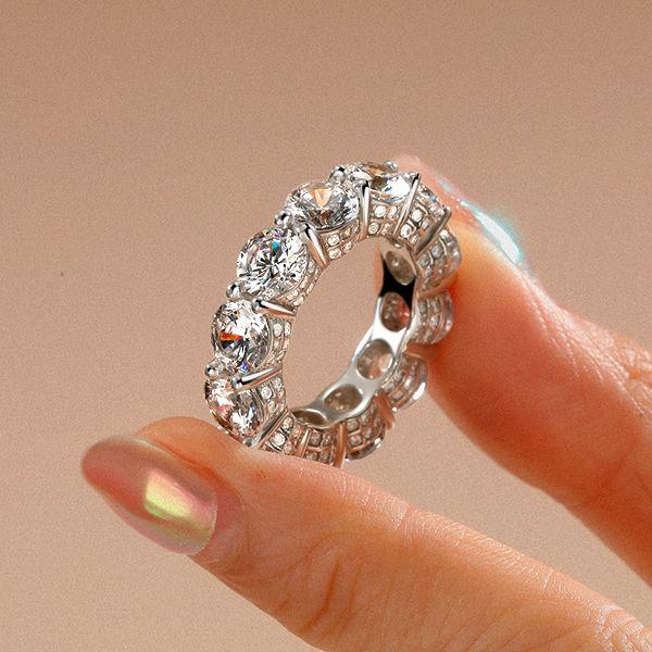 925 Sterling Silver Round Created White Sapphire Eternity Wedding Band for Women