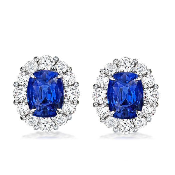 Halo Oval Created Sapphire Stud Earrings in Sterling Silver