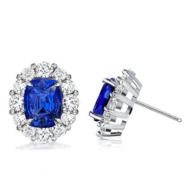 Halo Oval Created Sapphire Stud Earrings in Sterling Silver