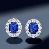 Halo Oval Created Sapphire Stud Earrings in Sterling Silver