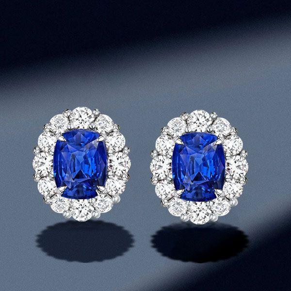Halo Oval Created Sapphire Stud Earrings in Sterling Silver