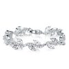 Leaf Design Sterling Silver Plated Round & Marquise Cut Bracelet - 7 Inch