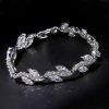 Leaf Design Sterling Silver Plated Round & Marquise Cut Bracelet - 7 Inch