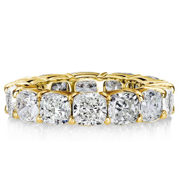 Cushion Cut White Sapphire Eternity Band - 18K Gold Plated Sterling Silver Wedding Ring