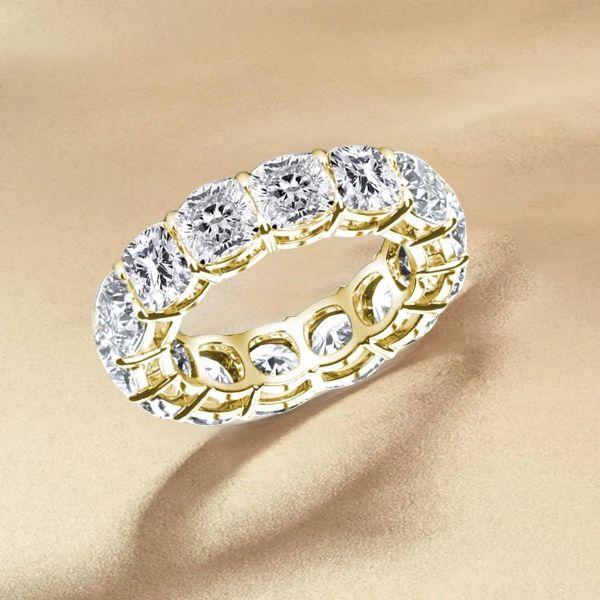 Cushion Cut White Sapphire Eternity Band - 18K Gold Plated Sterling Silver Wedding Ring