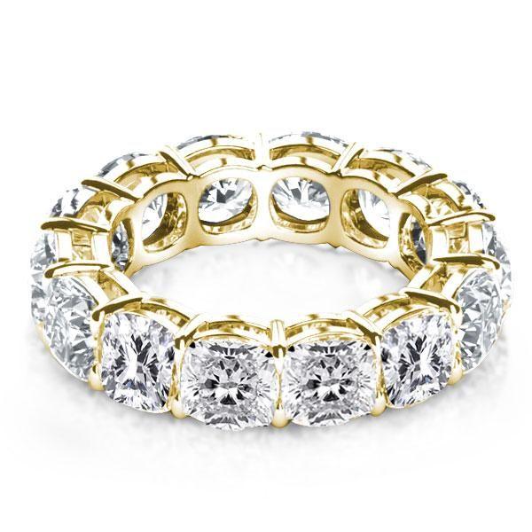 Cushion Cut White Sapphire Eternity Band - 18K Gold Plated Sterling Silver Wedding Ring