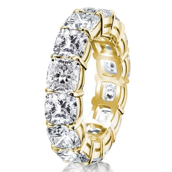 Cushion Cut White Sapphire Eternity Band - 18K Gold Plated Sterling Silver Wedding Ring