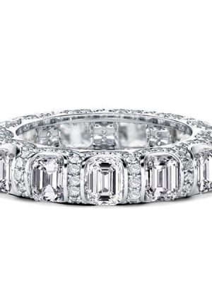 Emerald & Created White Sapphire Eternity Wedding Band - Sterling Silver