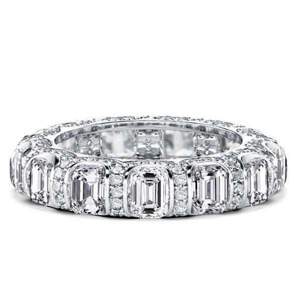 Emerald & Created White Sapphire Eternity Wedding Band - Sterling Silver