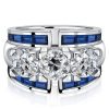 Blue Sapphire Art Deco Wedding Band - 925 Sterling Silver Ring