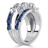 Blue Sapphire Art Deco Wedding Band - 925 Sterling Silver Ring