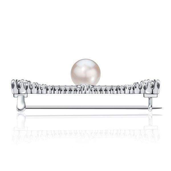 Antique Vintage Style Bow Brooch with White Sapphire and Faux Pearl, 925 Sterling Silver Plated
