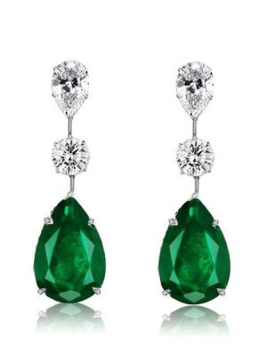 Emerald Green Pear Cut Drop Earrings for Women - Sterling Silver