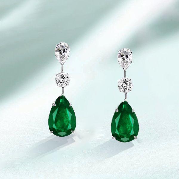 Emerald Green Pear Cut Drop Earrings for Women - Sterling Silver