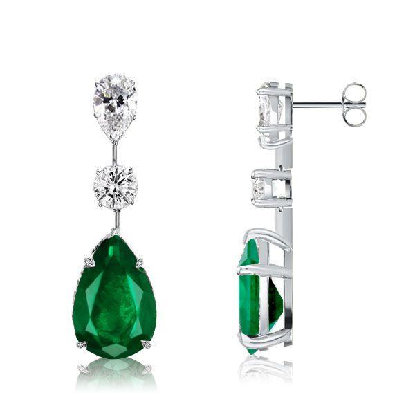 Emerald Green Pear Cut Drop Earrings for Women - Sterling Silver