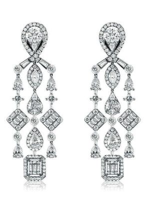 Sterling Silver Multi Shape Halo Omega Drop Earrings - 3.65 CT. TW.