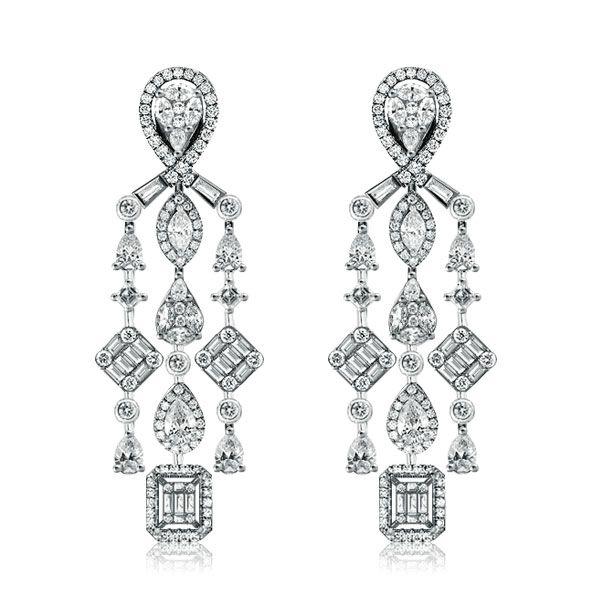 Sterling Silver Multi Shape Halo Omega Drop Earrings - 3.65 CT. TW.
