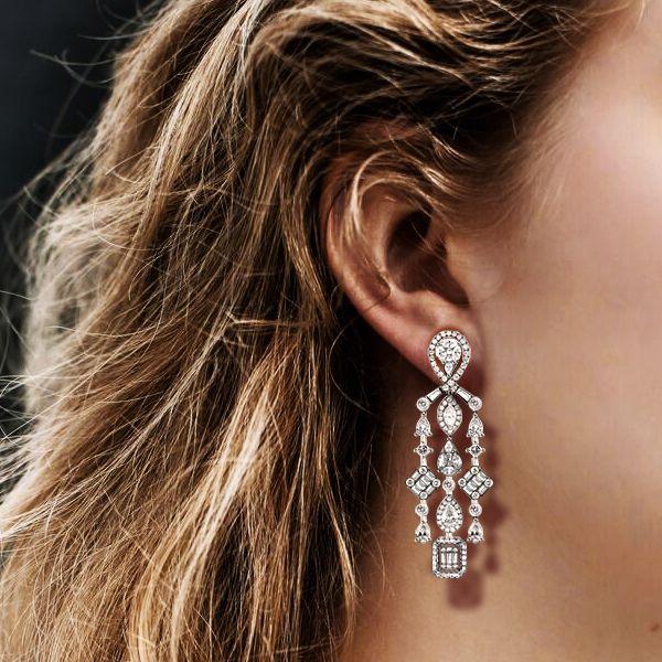 Sterling Silver Multi Shape Halo Omega Drop Earrings - 3.65 CT. TW.