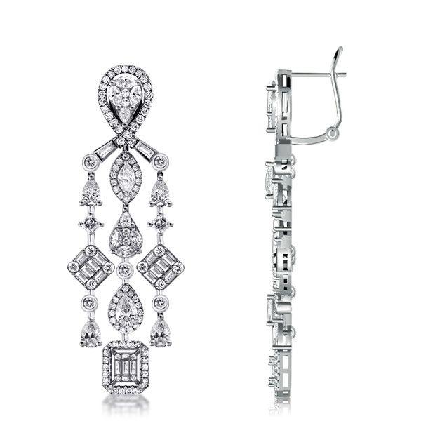Sterling Silver Multi Shape Halo Omega Drop Earrings - 3.65 CT. TW.