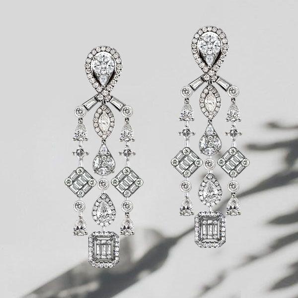 Sterling Silver Multi Shape Halo Omega Drop Earrings - 3.65 CT. TW.