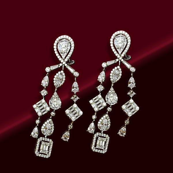 Sterling Silver Multi Shape Halo Omega Drop Earrings - 3.65 CT. TW.