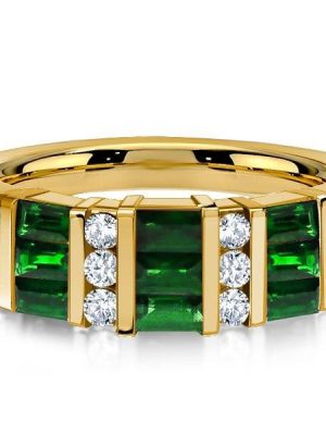 18K Gold Plated Sterling Silver Emerald Green Wedding Band Ring (0.96 CT. TW.)