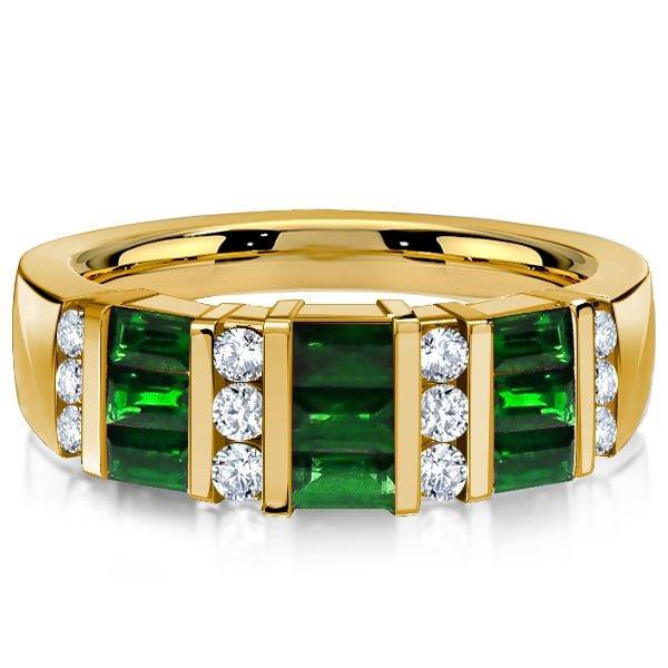 18K Gold Plated Sterling Silver Emerald Green Wedding Band Ring (0.96 CT. TW.)
