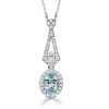 Aquamarine Pendant Necklace - Oval Cut, Milgrain Detail, Sterling Silver - Vintage Style