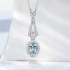 Aquamarine Pendant Necklace - Oval Cut, Milgrain Detail, Sterling Silver - Vintage Style