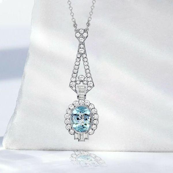 Aquamarine Pendant Necklace - Oval Cut, Milgrain Detail, Sterling Silver - Vintage Style