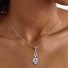 Aquamarine Pendant Necklace - Oval Cut, Milgrain Detail, Sterling Silver - Vintage Style