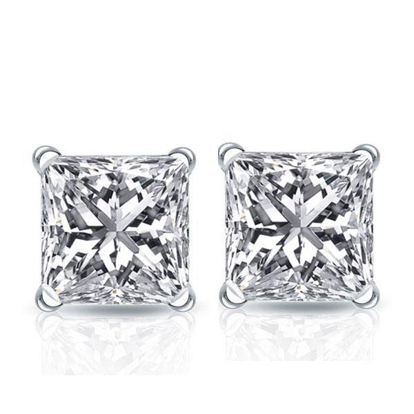 Princess Cut White Sapphire Stud Earrings in Sterling Silver (1.50 CT)