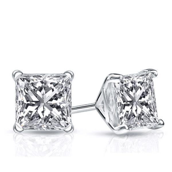 Princess Cut White Sapphire Stud Earrings in Sterling Silver (1.50 CT)
