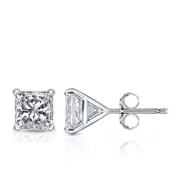 Princess Cut White Sapphire Stud Earrings in Sterling Silver (1.50 CT)