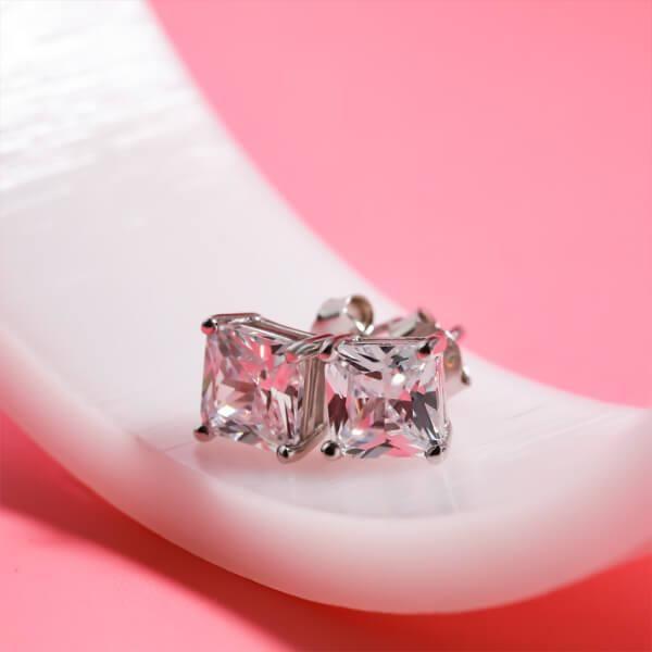 Princess Cut White Sapphire Stud Earrings in Sterling Silver (1.50 CT)
