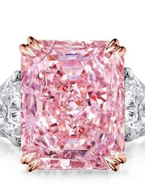 Radiant Cut Pink Engagement Ring - Three Stone Sterling Silver