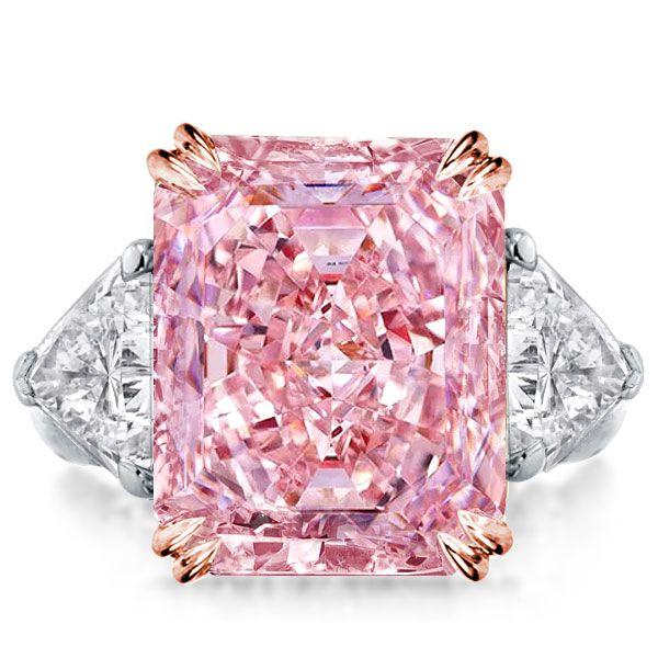 Radiant Cut Pink Engagement Ring - Three Stone Sterling Silver