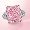 Radiant Cut Pink Engagement Ring - Three Stone Sterling Silver
