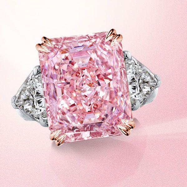Radiant Cut Pink Engagement Ring - Three Stone Sterling Silver