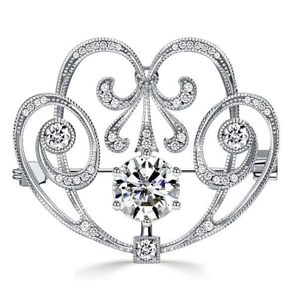 Vintage Round Cut Brooch in Sterling Silver | 5.14 CTW Gemstone Jewelry